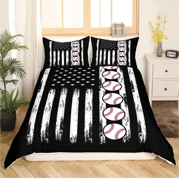 Baseball Comforter Cover American Flag Bedding Set King Size - Picture 3 of 6